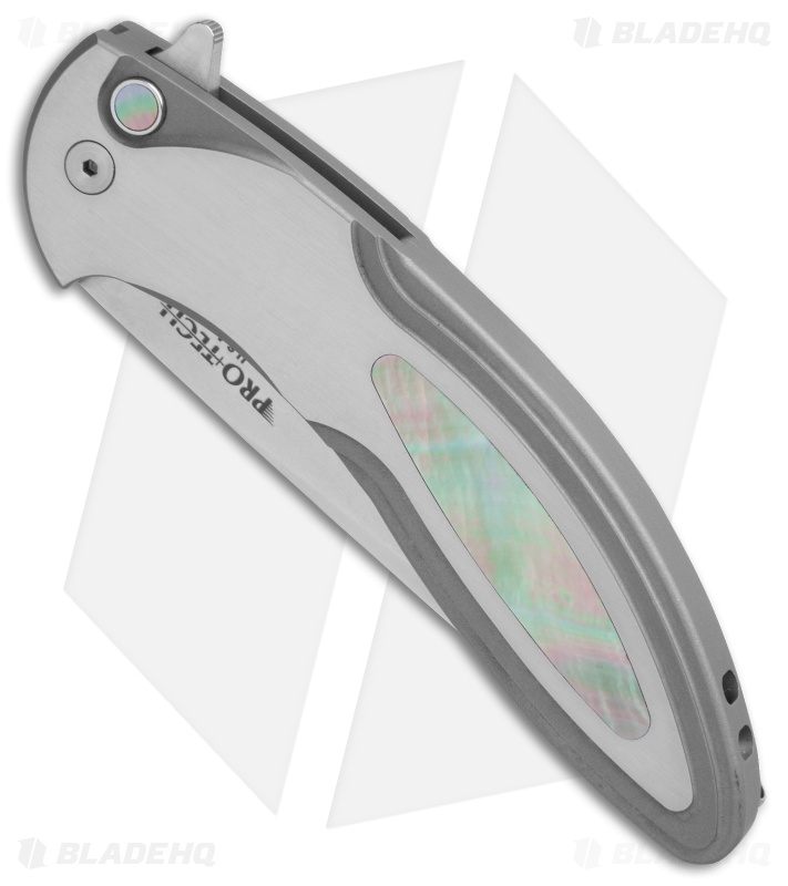 Pro-Tech Custom Cambria Flipper Knife SS w/ Black Lip Pearl Inlay (3.5" Satin) 
