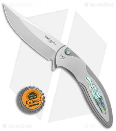 Pro-Tech Custom Cambria Flipper Knife SS w/ Abalone Inlay (3.5" Satin) 