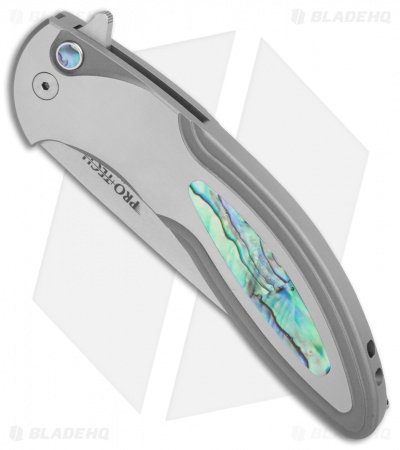 Pro-Tech Custom Cambria Flipper Knife SS w/ Abalone Inlay (3.5" Satin) 