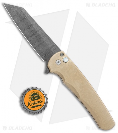 Pro-Tech Limited Malibu Reverse Tanto Plunge Lock Knife Bronze (3.3" Damascus)