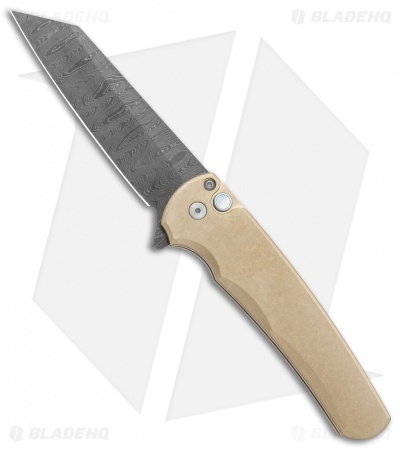 Pro-Tech Limited Malibu Reverse Tanto Plunge Lock Knife Bronze (3.3" Damascus)