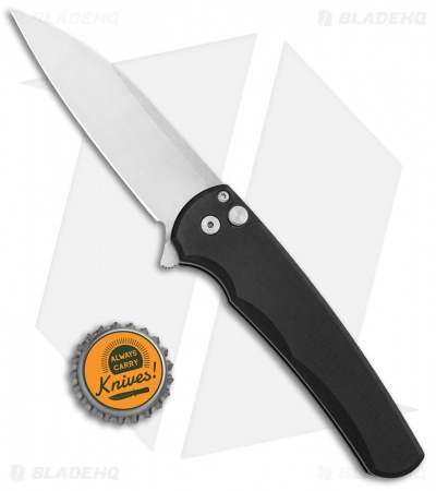 Pro-Tech Malibu Wharncliffe Plunge Lock Flipper Knife Black (3.3" Satin)