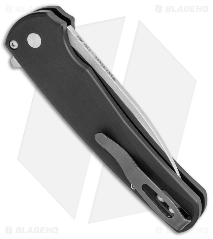 Pro-Tech Malibu Wharncliffe Plunge Lock Flipper Knife Black (3.3" Satin)