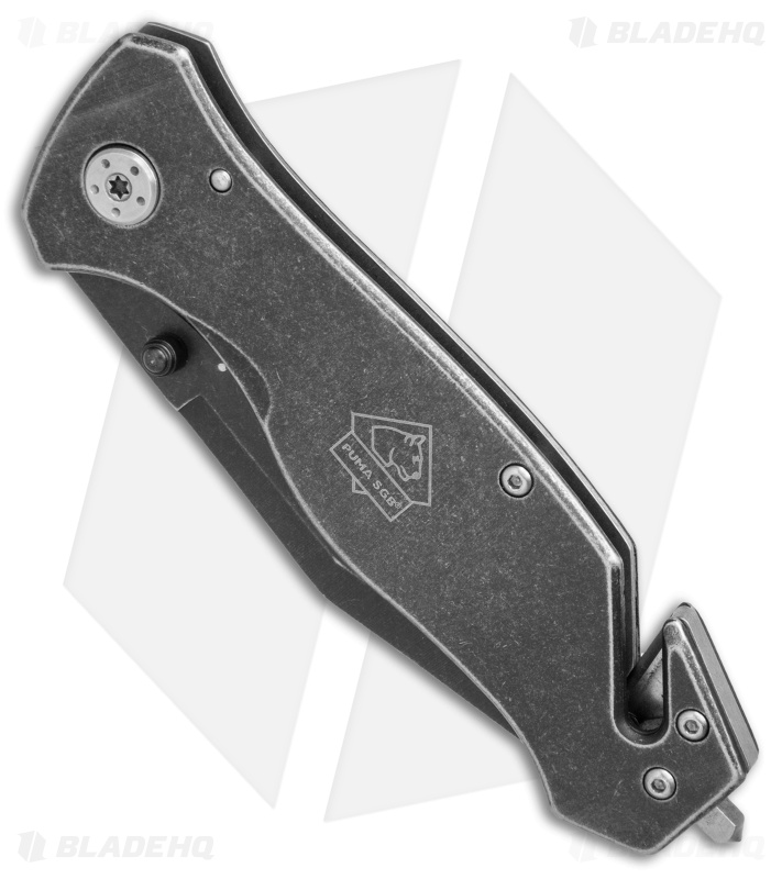 Puma SGB Tactical Folding Knife with Seat Belt Cutter (3.25" Black Stonewash)