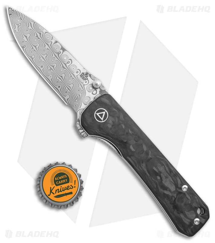 QSP Hawk Liner Lock Knife Shredded Carbon Fiber (3.3" Damascus) QS131-E