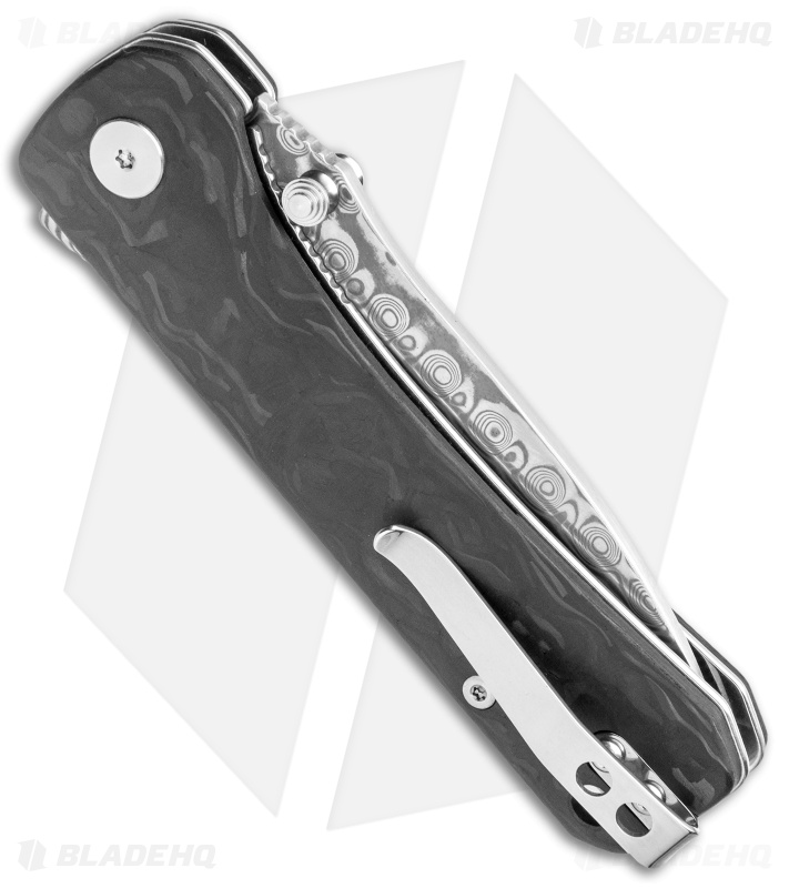QSP Hawk Liner Lock Knife Shredded Carbon Fiber (3.3" Damascus) QS131-E
