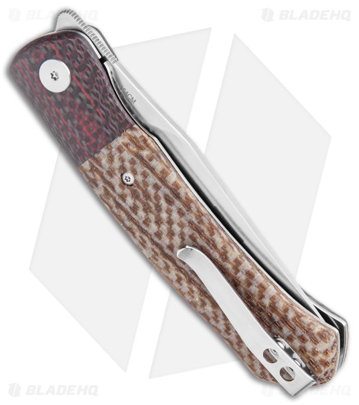 QSP Gannet Liner Lock Knife Red CF / Tan Micarta (3.3" Satin) QS137-B