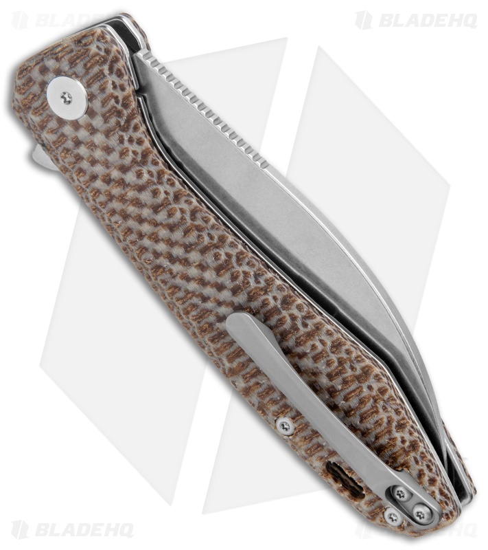 QSP Pelican Liner Lock Knife Brown Linen Micarta (3.6" Satin CPM-S35VN)