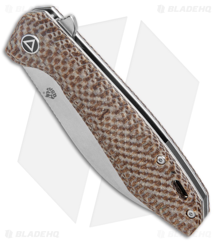 QSP Pelican Liner Lock Knife Brown Linen Micarta (3.6" Satin CPM-S35VN)