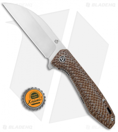QSP Pelican Liner Lock Knife Brown Linen Micarta (3.6" Stonewash CPM-S35VN)