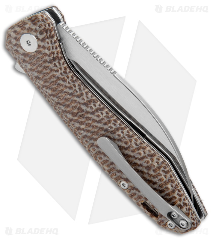 QSP Pelican Liner Lock Knife Brown Linen Micarta (3.6" Stonewash CPM-S35VN)