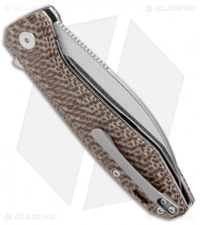 QSP Pelican Liner Lock Knife Brown Linen Micarta (3.6" Stonewash CPM-S35VN)