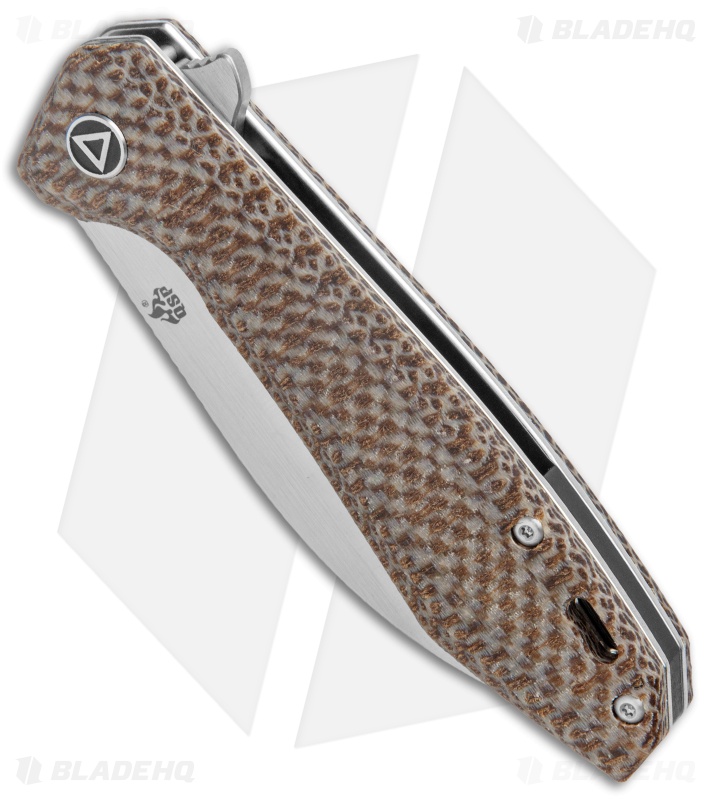QSP Pelican Liner Lock Knife Brown Linen Micarta (3.6" Stonewash CPM-S35VN)