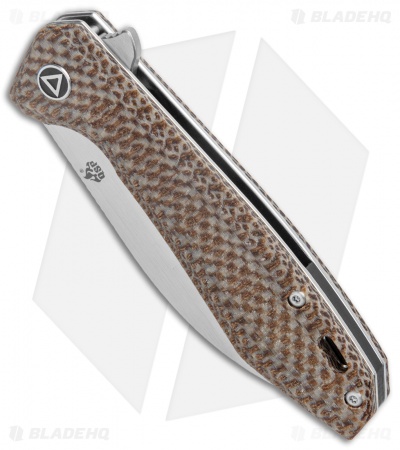 QSP Pelican Liner Lock Knife Brown Linen Micarta (3.6" Stonewash CPM-S35VN)