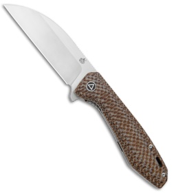 QSP Pelican Liner Lock Knife Brown Linen Micarta (3.6" Stonewash CPM-S35VN)