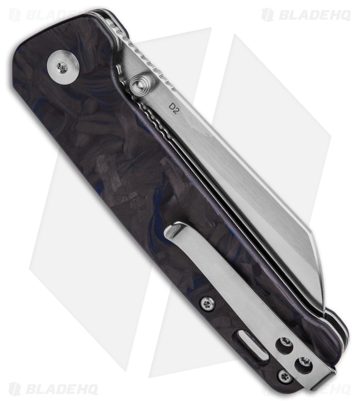 QSP Penguin Liner Lock Knife Shredded Carbon Fiber Blue (3.1" Satin) 
