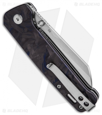 QSP Penguin Liner Lock Knife Shredded Carbon Fiber Blue (3.1" Satin) 
