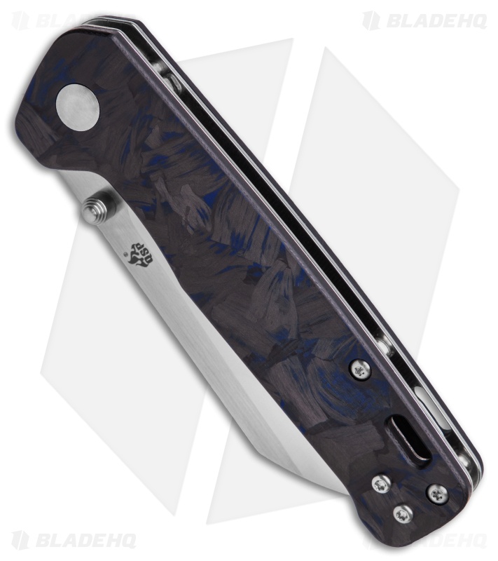 QSP Penguin Liner Lock Knife Shredded Carbon Fiber Blue (3.1" Satin) 