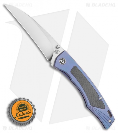 QSP Songbird Frame Lock Knife Blue Titanium/CF (3.8" Satin) 