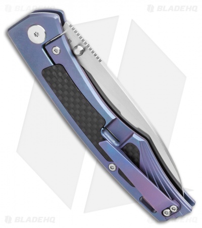 QSP Songbird Frame Lock Knife Blue Titanium/CF (3.8" Satin) 