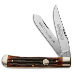 Queen Cutlery Premium Trapper Knife 4" Aged Honey Amber Jigged Bone 19-ACSB