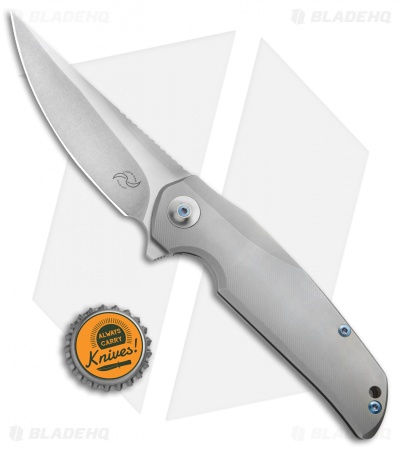 Liong Mah Design Tempest Flipper Knife Ti w/ Blue Hardware (3.75" Stonewash)