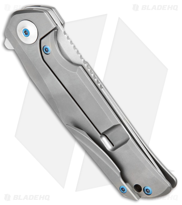 Liong Mah Design Tempest Flipper Knife Ti w/ Blue Hardware (3.75" Stonewash)