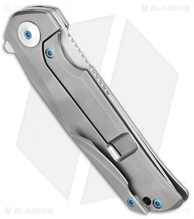 Liong Mah Design Tempest Flipper Knife Ti w/ Blue Hardware (3.75" Stonewash)