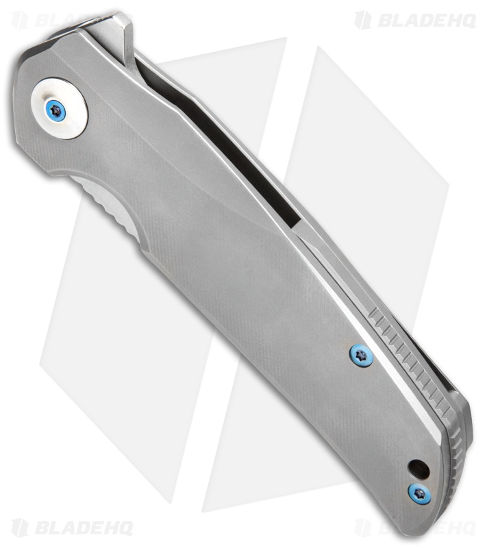 Liong Mah Design Tempest Flipper Knife Ti w/ Blue Hardware (3.75" Stonewash)