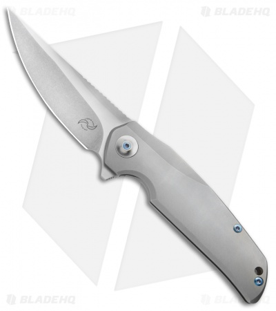 Liong Mah Design Tempest Flipper Knife Ti w/ Blue Hardware (3.75" Stonewash)