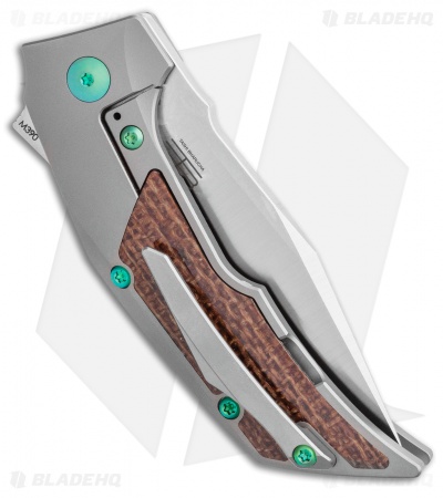 Reate Bharucha T3000 Frame Lock Brown Micarta/Ti Green Screws (3" Satin)