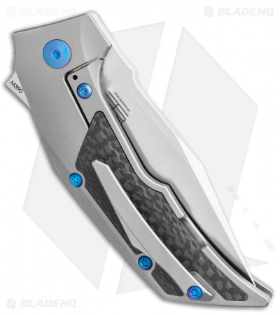 Reate Bharucha T3000 Frame Lock Carbon Fiber/Ti w/ Blue Screws (3" Satin)