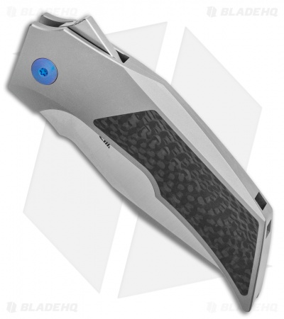 Reate Bharucha T3000 Frame Lock Carbon Fiber/Ti w/ Blue Screws (3" Satin)