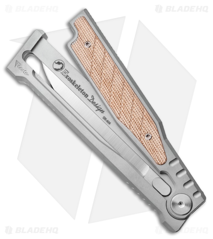 Reate EXO Drop Point Gravity Knife Titanium/Natural Micarta (3.75" Satin)