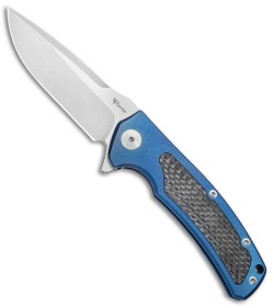 Reate Knives Mini Horizon-D Frame Lock Knife Carbon Fiber/Blue Ti (3.4" Satin)