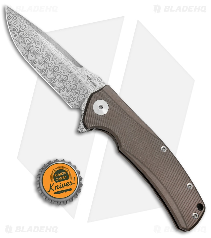 Reate Knives Mini Horizon-D Frame Lock Knife Bronze Ti (3.4" Damasteel)