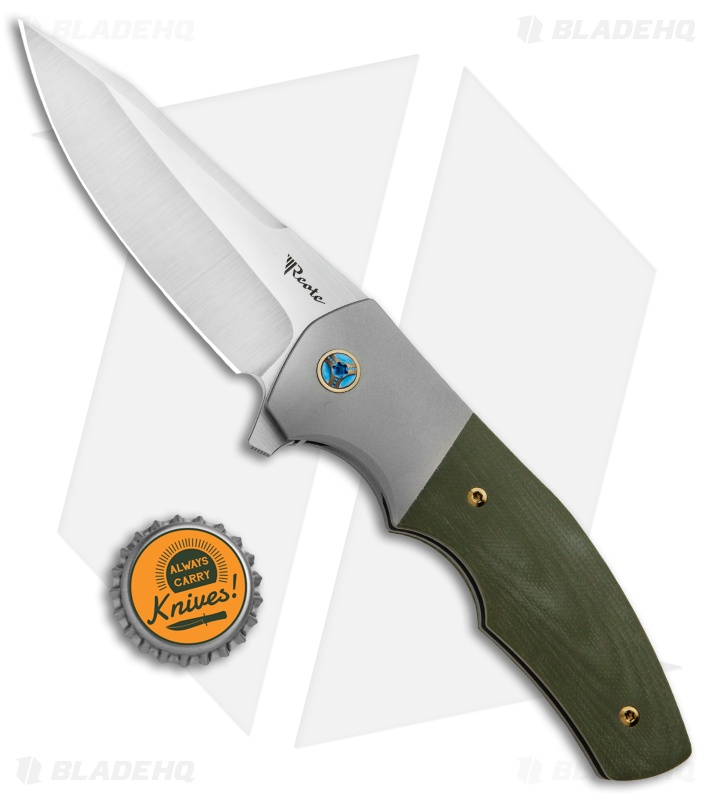 Reate Kirby Lambert Crossroads Liner Lock Knife Gray Ti/Green G-10 (3.54" Satin)