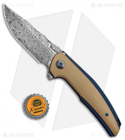 Reate J.A.C.K. Integral Knife Blue Titanium/Brass (3.94" Damasteel)