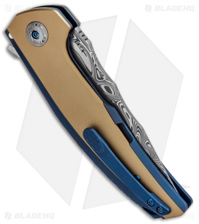 Reate J.A.C.K. Integral Knife Blue Titanium/Brass (3.94" Damasteel)