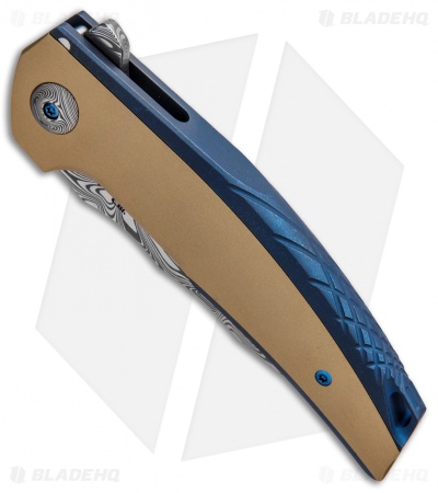 Reate J.A.C.K. Integral Knife Blue Titanium/Brass (3.94" Damasteel)