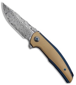 Reate J.A.C.K. Integral Knife Blue Titanium/Brass (3.94" Damasteel)