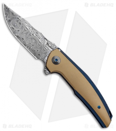 Reate J.A.C.K. Integral Knife Blue Titanium/Brass (3.94" Damasteel)