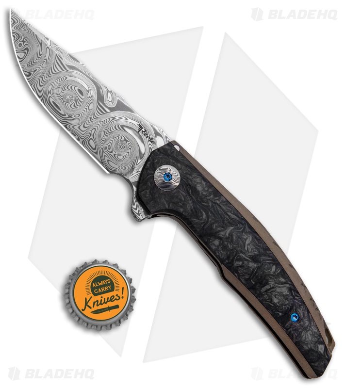 Reate J.A.C.K. Integral Knife Bronze Ti/Marble Carbon Fiber (3.94" Damasteel)