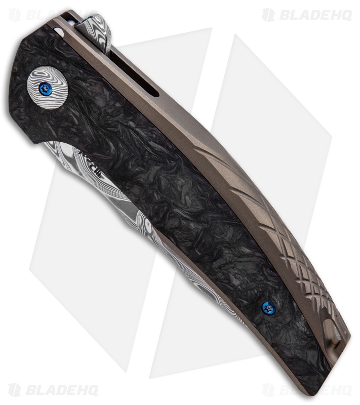 Reate J.A.C.K. Integral Knife Bronze Ti/Marble Carbon Fiber (3.94" Damasteel)