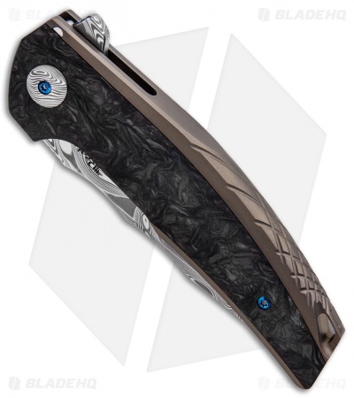 Reate J.A.C.K. Integral Knife Bronze Ti/Marble Carbon Fiber (3.94" Damasteel)