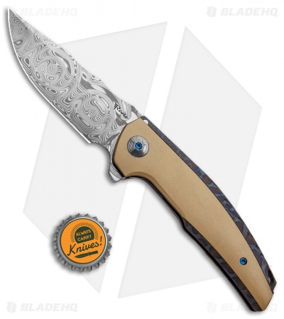 Reate J.A.C.K. Integral Knife Flame Titanium/Brass (3.94" Damasteel)