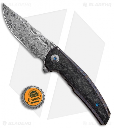 Reate J.A.C.K. Integral Knife Flame Ti/Marble Carbon Fiber (3.94" Damasteel)