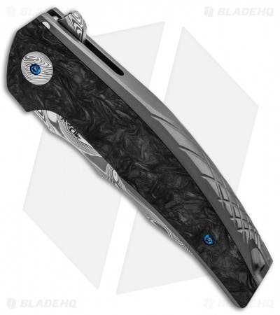 Reate J.A.C.K. Integral Knife Gray Ti/Marble Carbon Fiber (3.94" Damasteel)