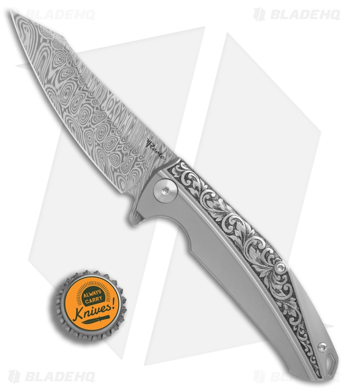 Reate K1 Frame Lock Flipper Knife Engraved Titanium (3.8" Damasteel