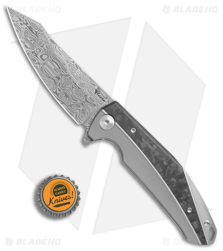 Reate K-1 Frame Lock Flipper Knife Marble Carbon Fiber/Ti (3.8" Damasteel)